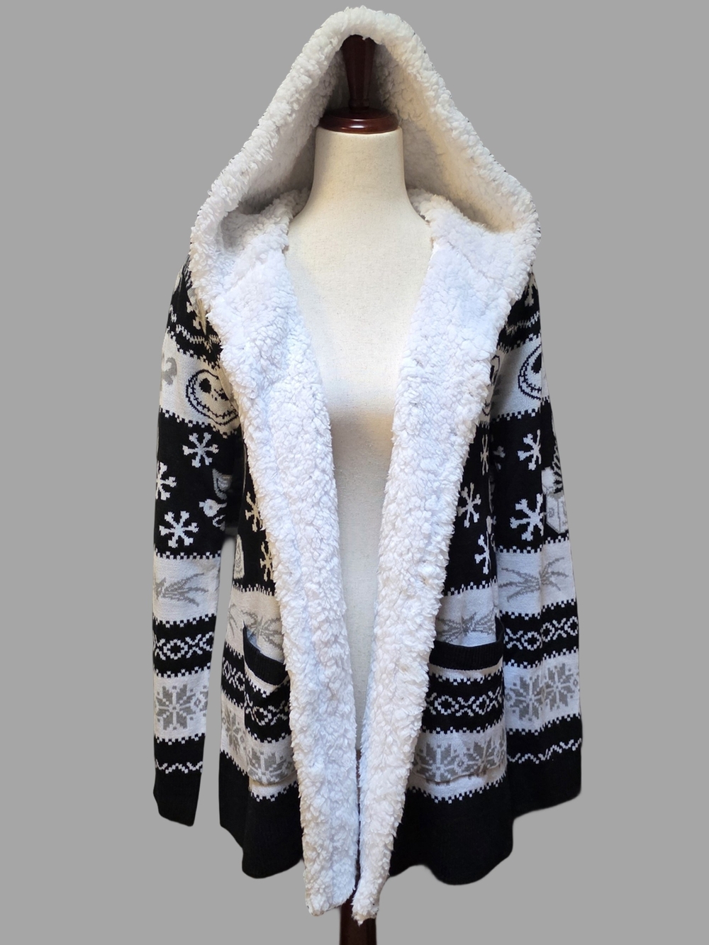 NWT Hot Topic Disney TNBC Black & White Sherpa Hooded Knit Cardigan